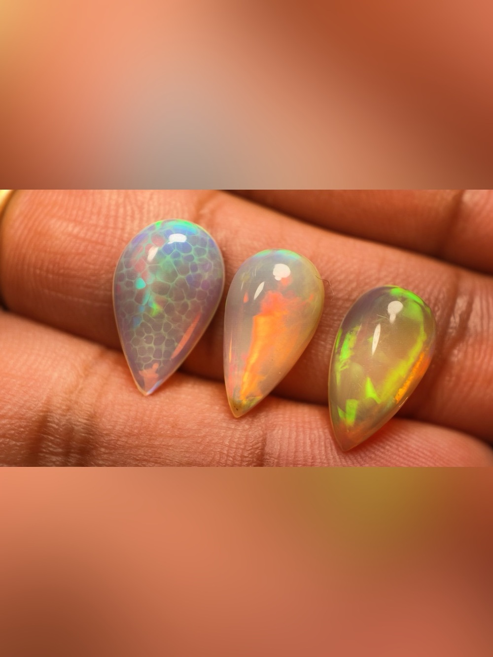 Natural Ethiopian Opal Cabochon Lot 10.6 Ct Pear Shape Loose Gemstones 3 Pcs